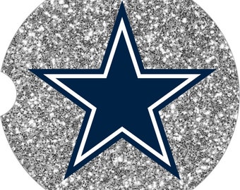Silver Blue Star Car Coaster Cup Holder Coaster Set of 2 Not Real Glitter