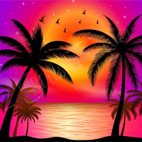 Ocean Beach Sunset Palm Tree Sublimation PNG Skinny Tumbler - Etsy
