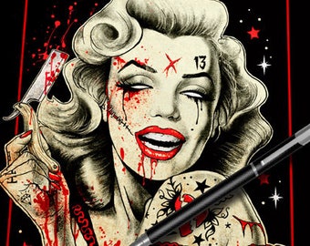 Tatoué Marilyn Monroe Art, Marilyn Monroe, Pin-up, Pin-up tatoué, Tatouage Art, Art alternatif, Poster Print