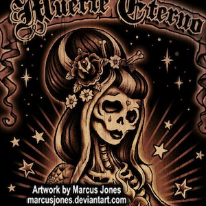 Jour des morts, papillon, tatouage, crâne en sucre, Dia De Los, mexicain, affiche Muertos par Marcus Jones
