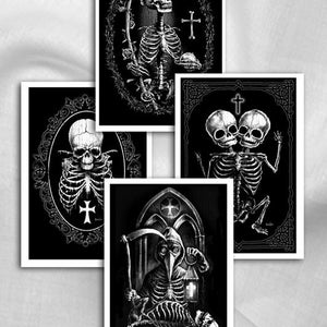 Death, Gothic Art, skulls, Plague Doctor, Santa Muerte, occult, Skeleton, Black and White, home decor, Gothic Decor, Postcard set x 4,