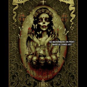 Jour des morts, papillon, tatouage, crâne en sucre, Dia De Los, mexicain, affiche Muertos par Marcus Jones
