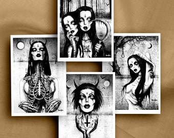 Large 8.5 x 6 inch Postcard Set, Witch, Black Witch, Gothic Art, witches, witchcraft, occult, Black and White, home decor, Gothic Decor