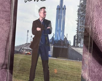 Elon Musk Hand Signed framed design photograph 8x10 PSA/DNA authentic autograph COA