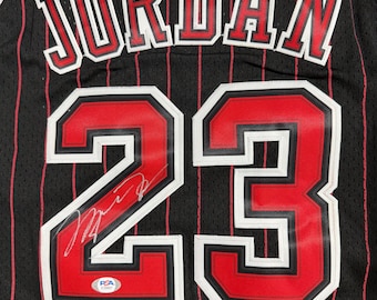 Michael Jordan Hand Signed Jersey Stripes Chicago Bulls PSA/DNA authentic autograph COA