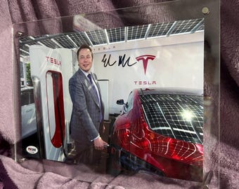 Elon Musk Telsa Hand Signed framed design photograph 8x10 PSA/DNA authentic autograph COA