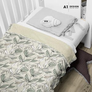 Sage Green Leaf Sherpa Fleece Blanket Eucalyptus Botanical Plush Throw Earthy Foliage Blanket Minimalist Cottagecore Bedding Cozy Gift