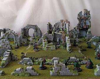 Painted Ruined City-set 22-delig – Wargaming-terrein | Modulaire ruïnes en overwoekerde gebouwen van DnD