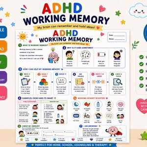 ADHD Working Memory Printable, Executive Function Worksheet for Kids, School Counselor Resource, SEL Activity, Support PDF