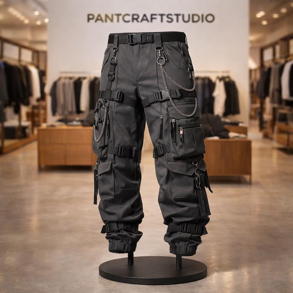 Men's Cotton Techwear Cargo Pants Grey Tactical Streetwear