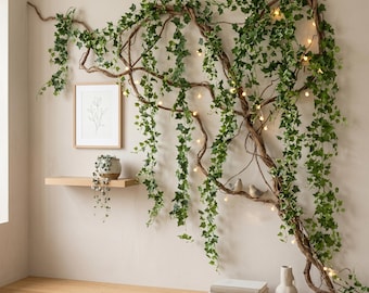 Artificial Boston Ivy Vine Garland, Hanging Ivy Plant Wall Decor, Faux Autumn Grape Leaf Vine, Boho Ceiling Decor, Wedding Backdrop