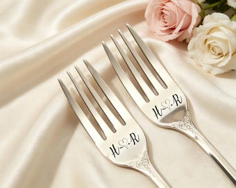 Gabel mit Spruch 2er Set, Gravierte Edelstahl Dessert Gabeln, Hochzeitsset
