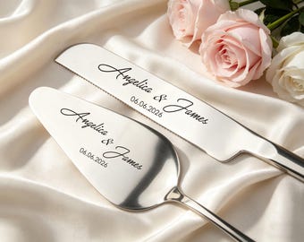 Custom Wedding Cake Serving Set, Engraved Stainless Steel Knife & Server, Marriage gift