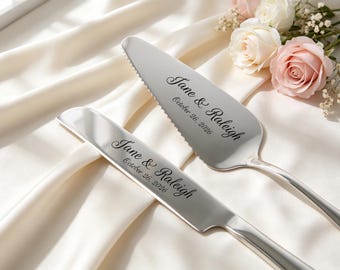 Engraved Cake Cutting Set, Wedding Keepsake, Custom Bridal Gift