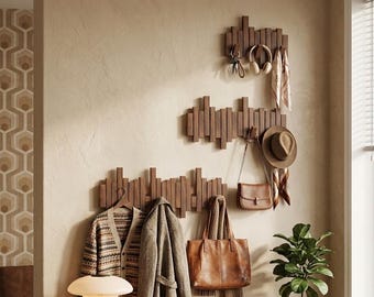 Modernes Wandregal in Klaviertastenform – Ausziehbarer, platzsparender Garderobenorganizer, minimalistischer, schwebender Kleider- und Taschenhaken F76