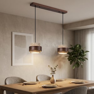 Minimalist Multi-Head Hanging Ceiling Lamp for Kitchen Island & Dining Room - Contemporary Walnut Finish Lighting F40