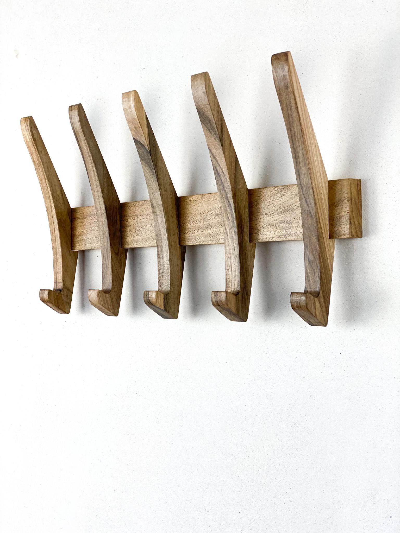 Curved wooden wall coat hooks - Etsy 日本