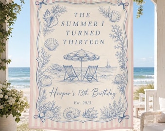 The Summer I Turned Birthday Banner, Any Age Custom Birthday Photo Backdrop, The Summer I Turned Party, Coastal Birthday Party Decorations