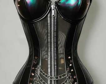 Zwart corset gothic punk veterbustier voor dames