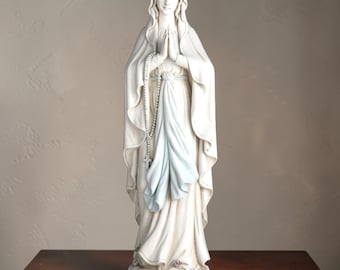 Virgin Mary Statue 14.5”, Hand Painted Our Lady of Lourdes Catholic Figurine, Religious Home Decor & Christian Gift