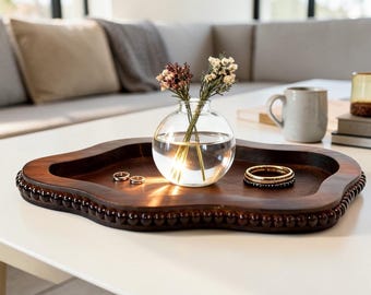Black Cloud Tray with Beads, Wooden Coffee Table Tray, Aesthetic Decor Tray, Entryway Key Tray, Ottoman Tray, Living Room Decor