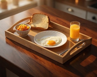 Rectangular Bamboo Serving Tray with Handles | Coffee Tea Snack Tray | Breakfast in Bed Tray | Kitchen Wood Serving Platter
