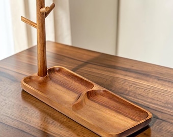 Wooden Jewelry Organizer Tray | Jewelry Stand and Key Holder | Vanity Organizer for Rings Necklaces Earrings | Entryway Catchall