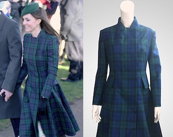 CUSTOM MADE - Alexander McQueen inspired Black Watch Tartan plaid coat worn by Duchess Kate Middleton