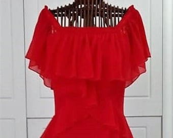 FLOOR SAMPLE - Flamenco Style Siren Shape Ruffle Red Gown