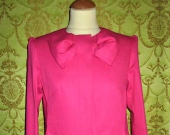 CUSTOM MADE RED Valentino inspired bow-neck concealed closure hot pink jacket coat