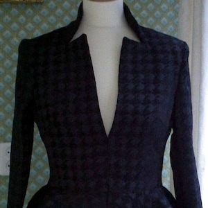 CUSTOM MADE Worn by Kate Middleton Alexander Mcqueen inspired notch collar houndstooth black jacket image 1