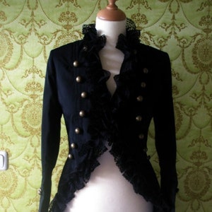 CUSTOM MADE Alexander Mcqueen inspired Lace ruffle trim tailcoat military style jacket image 1