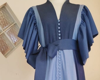 CUSTOM MADE three shades of denim, flowy dress