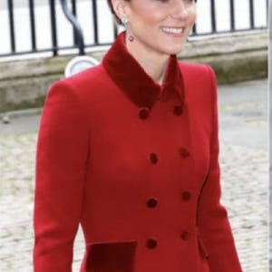 CUSTOM MADE Kate Middleton Duchess of Cambridge Wool and velvet double breasted Dark Red coat