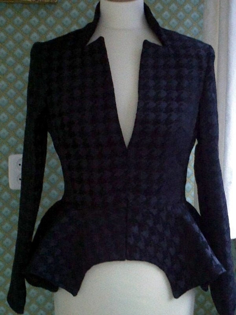 CUSTOM MADE Worn by Kate Middleton Alexander Mcqueen inspired notch collar houndstooth black jacket image 1