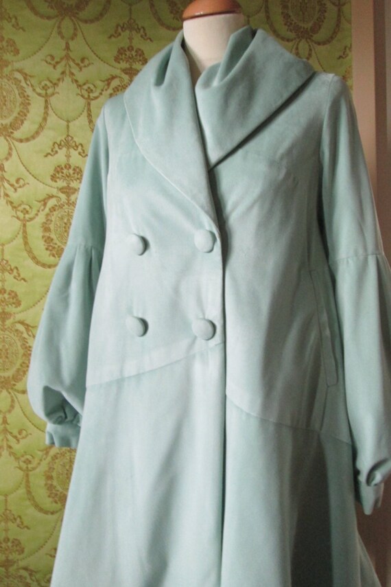 CUSTOM MADE green mint shade wool velvet panelled retro sixties fall winter coat
