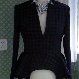 CUSTOM MADE Worn by Kate Middleton Alexander Mcqueen inspired notch collar houndstooth black jacket image 3