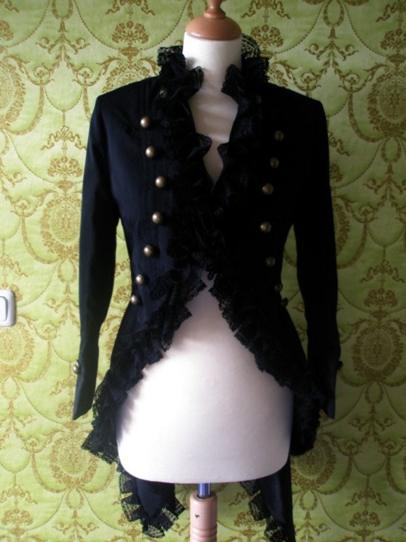 CUSTOM MADE Alexander Mcqueen inspired Lace ruffle trim tailcoat military style jacket image 1