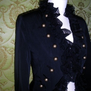 CUSTOM MADE Alexander Mcqueen inspired Lace ruffle trim tailcoat military style jacket image 2