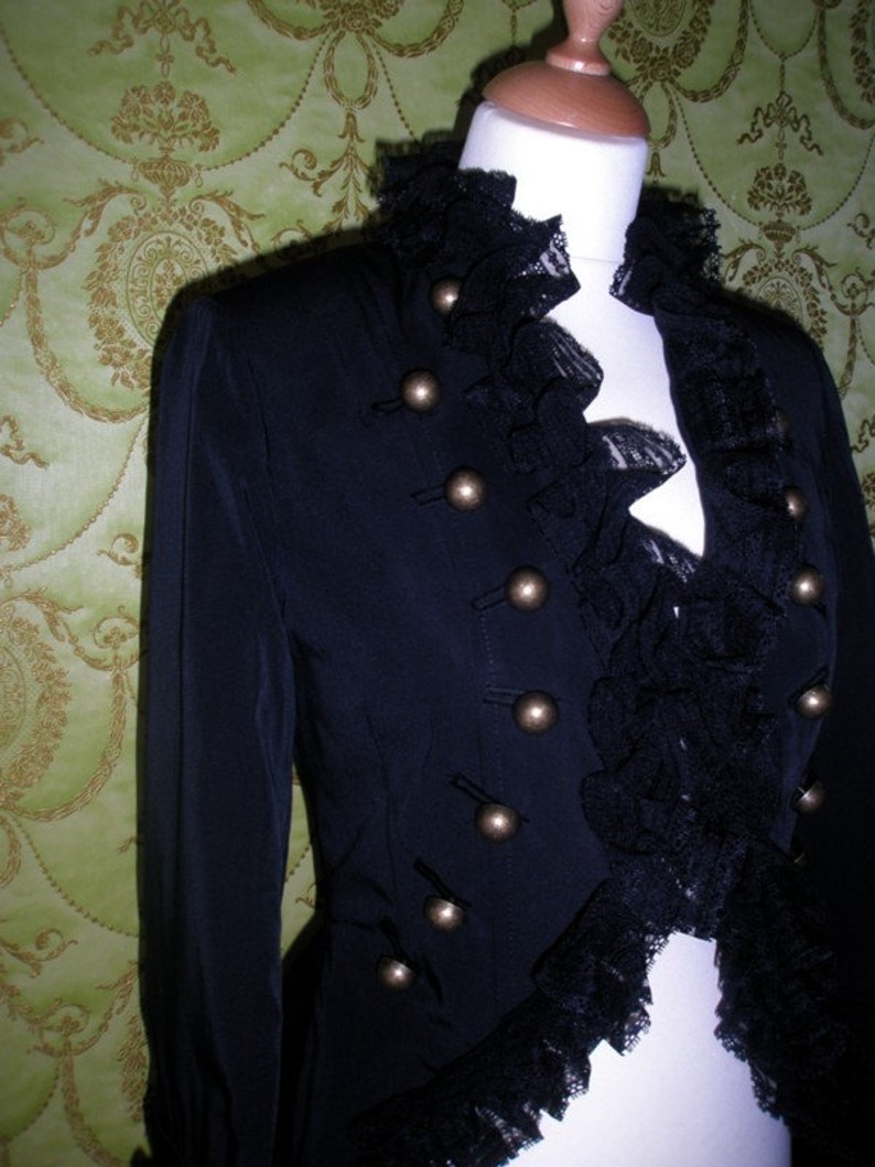 CUSTOM MADE Alexander Mcqueen inspired Lace ruffle trim tailcoat military style jacket image 2