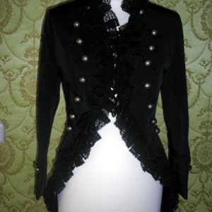 CUSTOM MADE Alexander Mcqueen inspired Lace ruffle trim tailcoat military style jacket image 3