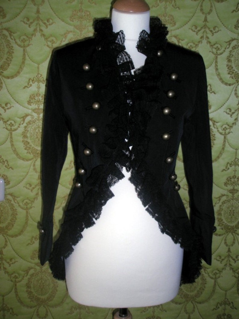 CUSTOM MADE Alexander Mcqueen inspired Lace ruffle trim tailcoat military style jacket image 3