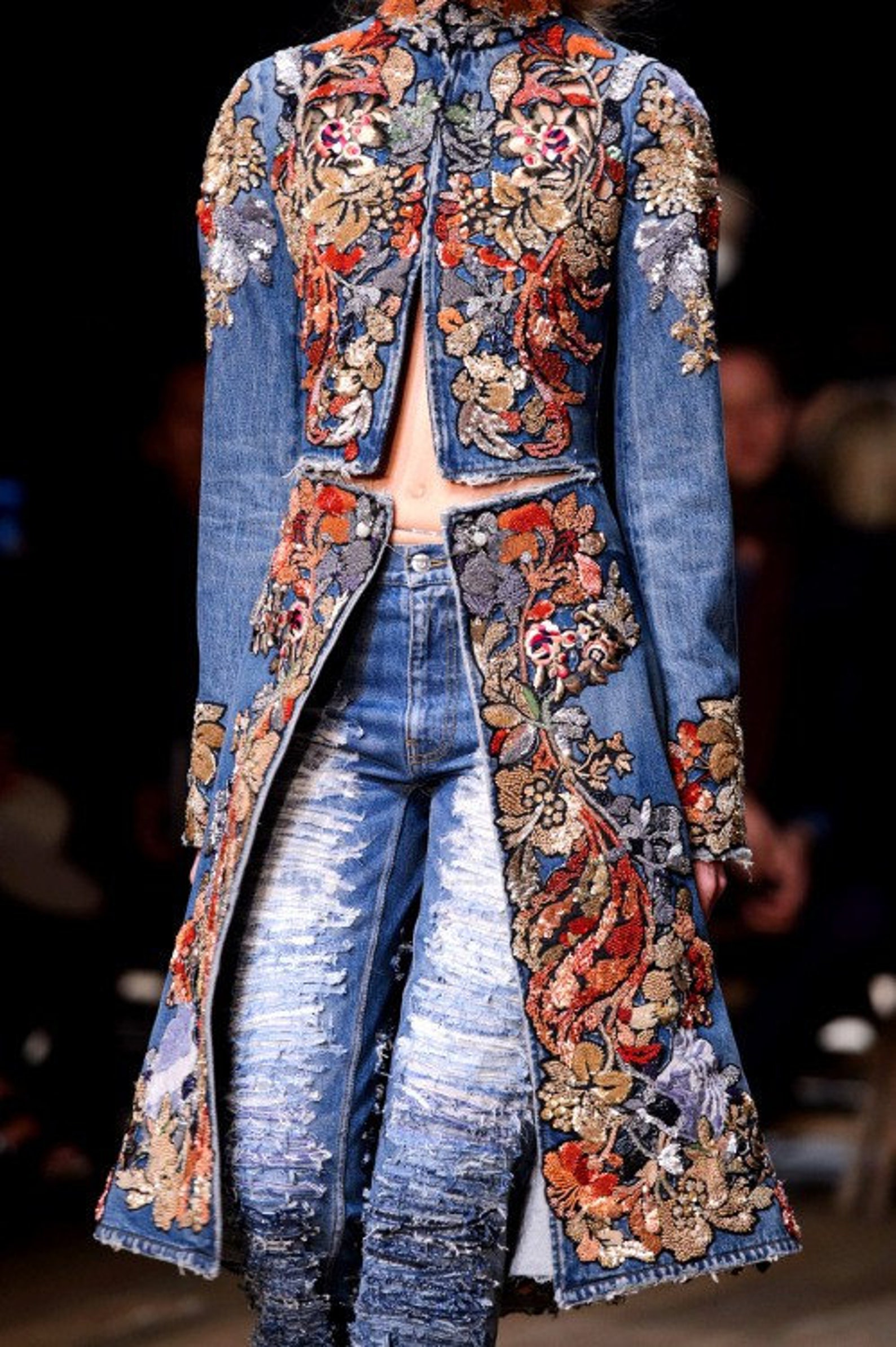 CUSTOM MADE Alexander Mcqueen Inspired Embellished Long Denim Coat - Etsy