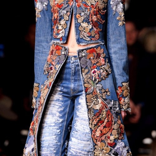 ジャケット・アウター Alexander McQueen 1999 DENIM COAT CUSTOM MADE Alexander Mcqueen Inspired Embellished Long Denim Coat