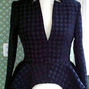 CUSTOM MADE Worn by Kate Middleton  Alexander Mcqueen inspired notch collar houndstooth black jacket