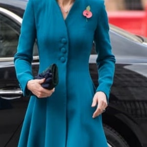 CUSTOM MADE Kate Middleton Teal Coat For Anzac Day service at Westminster Abbey