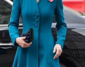 CUSTOM MADE Kate Middleton Teal Coat For Anzac Day service at Westminster Abbey