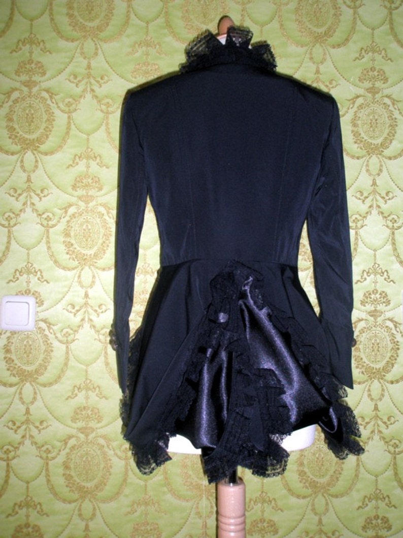 CUSTOM MADE Alexander Mcqueen inspired Lace ruffle trim tailcoat military style jacket image 5