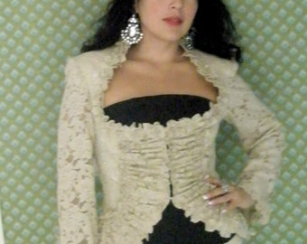 SALE Alexander McQueen inspired corset cropped pearl trimmed lace jacket with renaissance hints US 4