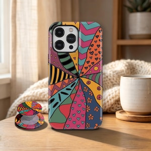 Custodia per telefono Groovy Patchwork, cover con arte astratta retrò Boho anni '70 per iPhone 18 17 16 15 14 13 12 11 Pro Max, Samsung Galaxy S26 S25 S24 Ultra